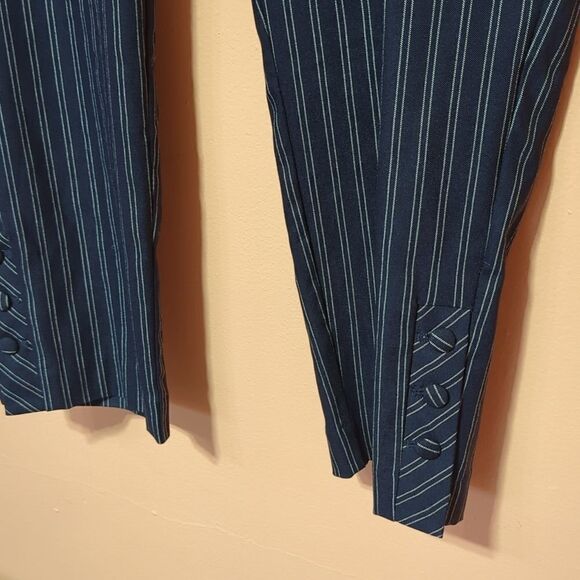 Chico’s Pinstripe Brigette Pants Ankle Buttons Pull On Stretch sz 2/L - Picture 2 of 6